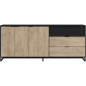 Buffet NEO - Mélaminé chene et noir - 3 portes + 2 tiroirs + 1 niche - L180 x P44 x H75,5 cm