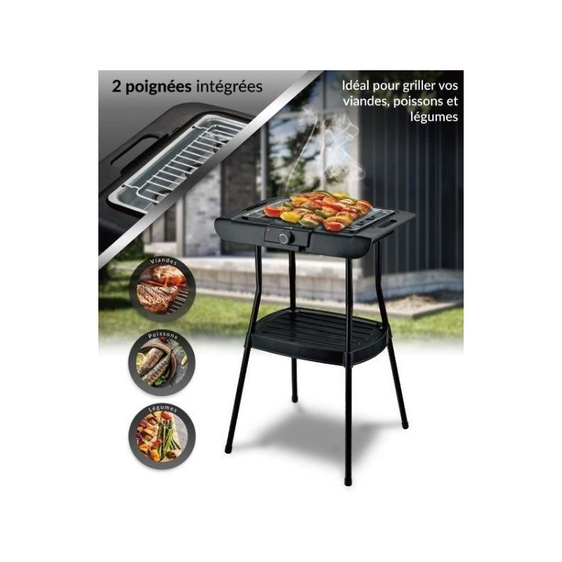 Barbecue Electrique sur pieds - ARTHUR MARTIN - FGBB20 - 2000 W - Idéal pour griller vos viandes, poissons et légumes