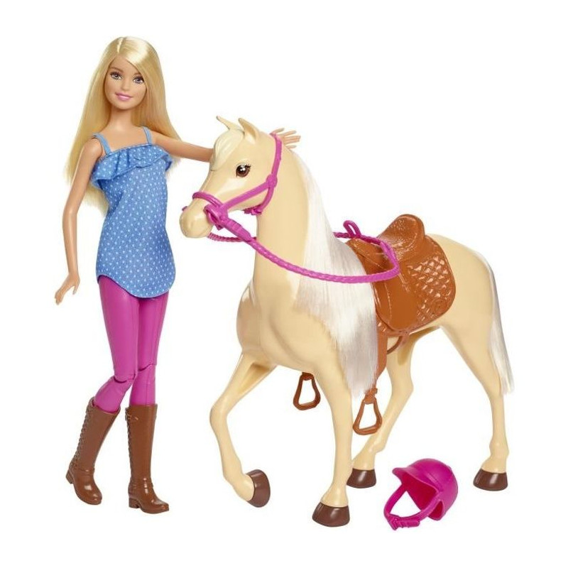 Poupée Barbie et son cheval - BARBIE - Blonde - Accessoires d'équitation inclus