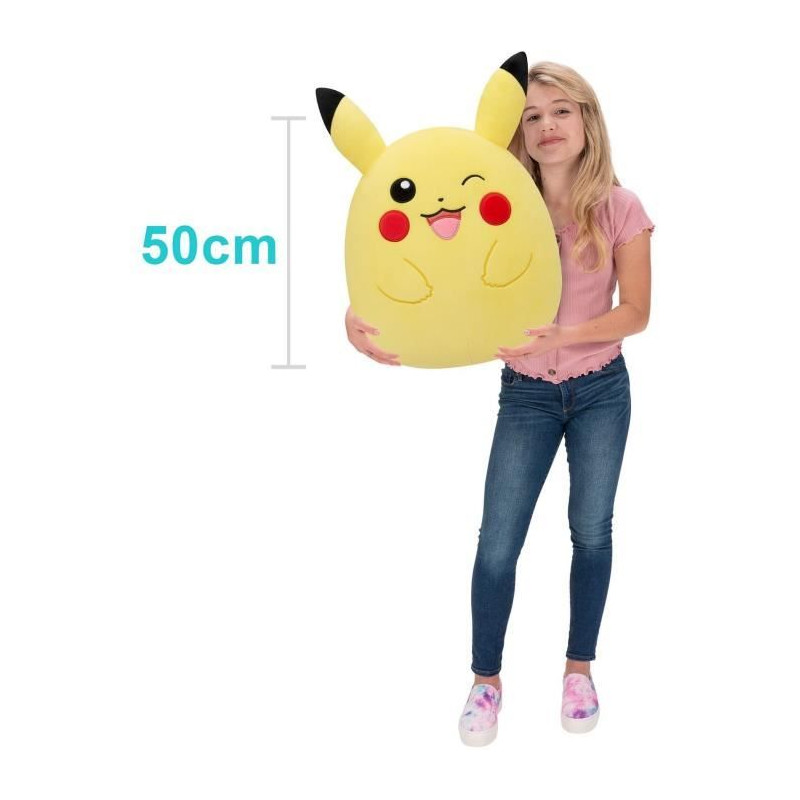 Peluche - BANDAI - Pokémon - Squishmallows 50 cm - Pikachu - Grande peluche ultra-douce - Licence officielle Pokémon