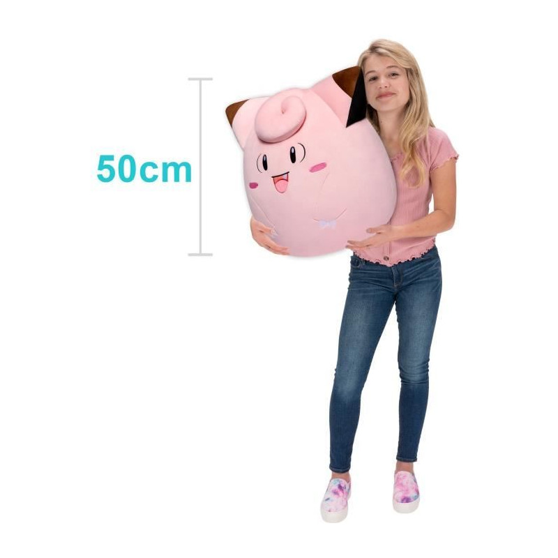 Peluche - BANDAI - Pokémon - Squishmallows 50 cm - Mélofée (Clefairy) - Grande peluche ultra-douce - Licence officielle Poké