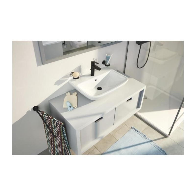 Mitigeur monocommande lavabo - GROHE Start - 234552432 - Noir mat - Taille M - Bec moyen - Economie d'eau - Tirette et vidage