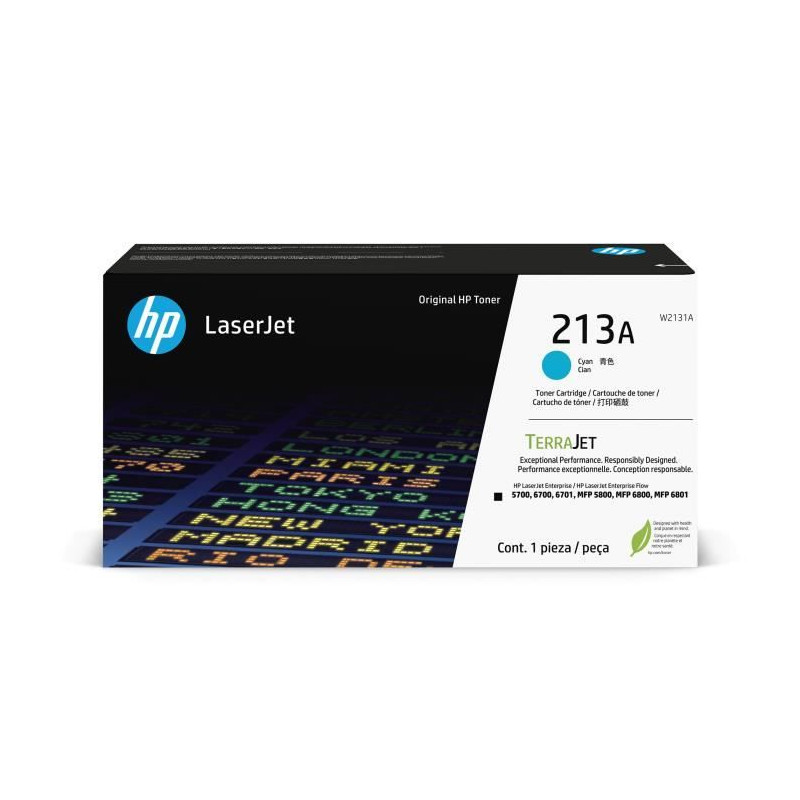 Cartouche de Toner HP 213A Cyan Authentique (W2131A) pour HP LaserJet Enterprise 5700 / 6700 / MFP 5800 / 6800 /6801