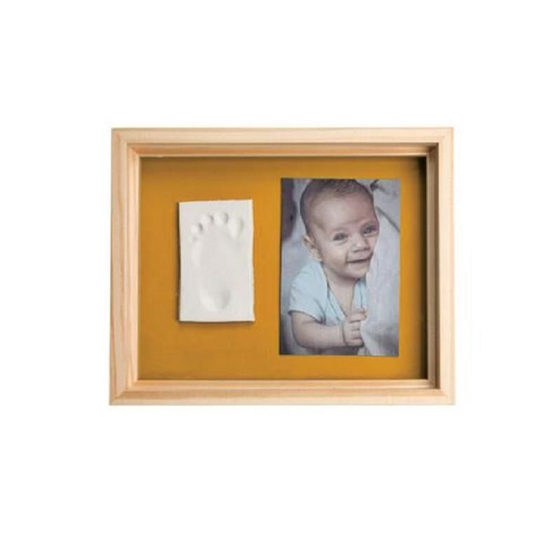 Baby Art Pure Frame - Kit Cadre avec Pâte a Modeler et Cadre Bois Pin Naturel, Rouleau, Panneau Arriere Réversible (Vert/Orang