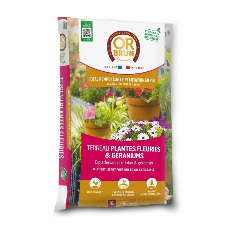 Terreau plantes fleuries et geraniums - OR BRUN - OBRTGER20N - 20 L