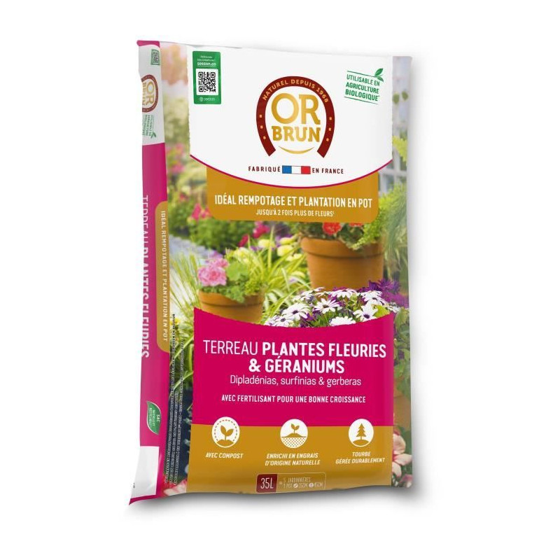 Terreau plantes fleuries et geraniums - OR BRUN - OBRTGER35N - 35 L