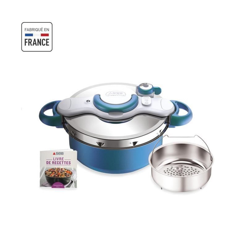 SEB P4705100 Autocuiseur Cocotte-minute CLIPSOMINUT' DUO - 5L - Tous feux dont induction - Fabrication française - Bleu Boréal