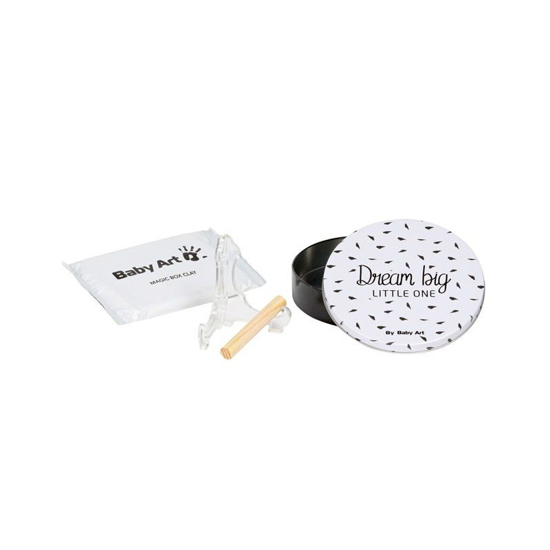 Baby Art Magic Box Round - Boîte Métal avec Kit Empreintes Mains et Pieds Bébé, Cadeau Naissance ou Bapteme, Noir et Blanc