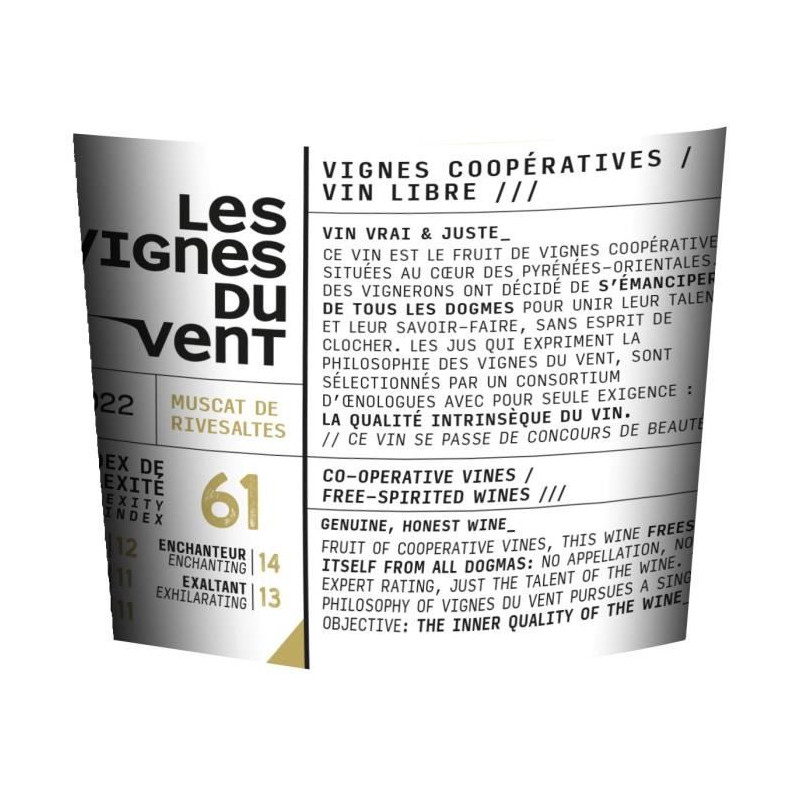 Les Vignes du Vent IC61 Blanc 2022 Muscat de Rivesaltes - Vin Doux Naturel