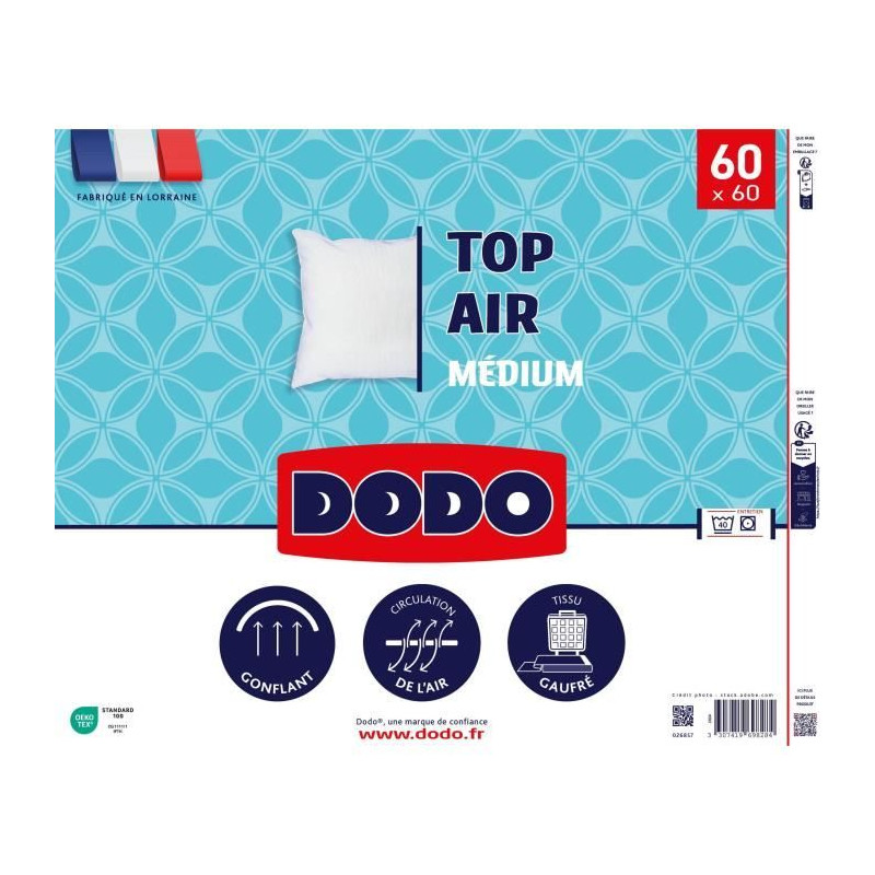 Oreiller - DODO - MEDIUM TOP AIR - 60 x 60 cm - Blanc