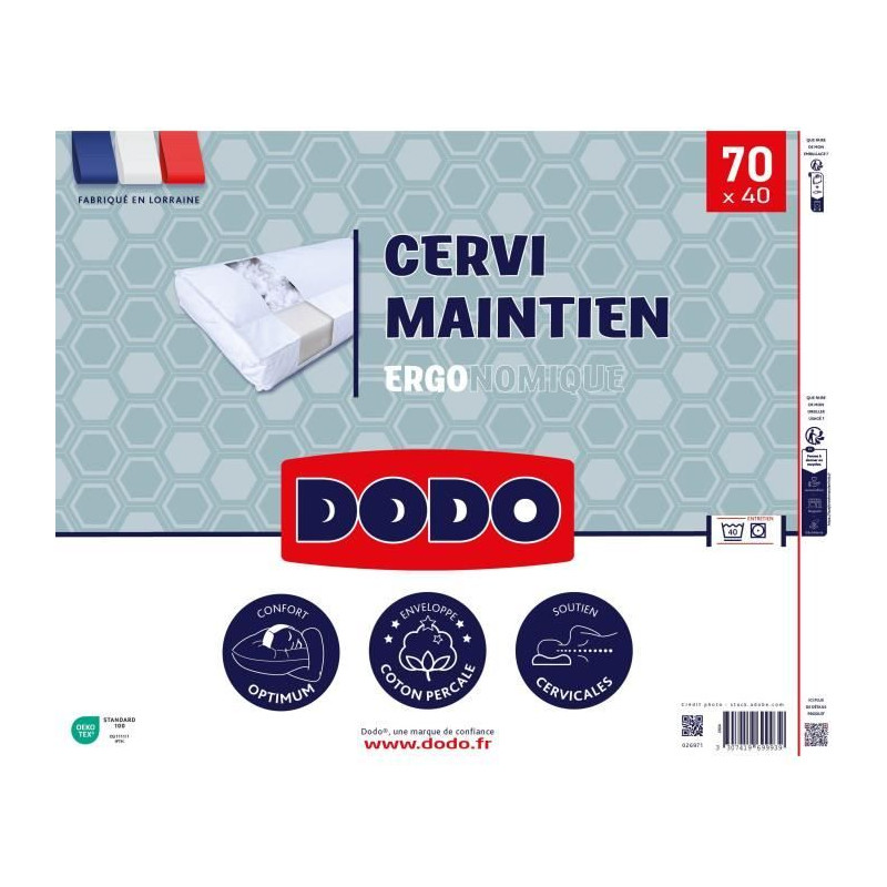 Oreiller ferme - DODO - Maintien cervical - 40 x 70 cm - Blanc