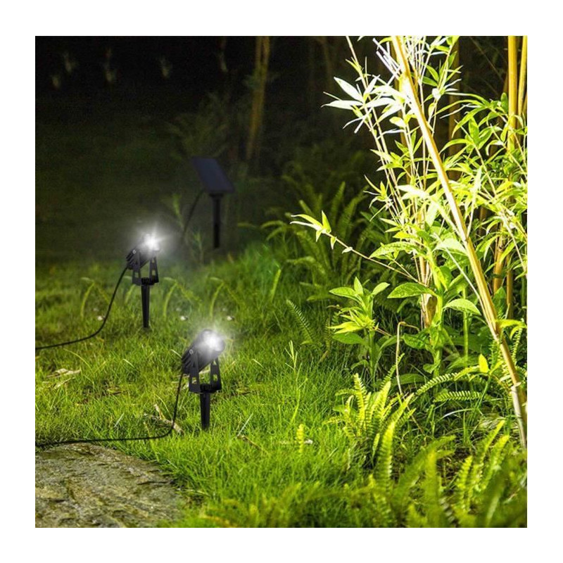 Doubles spots solaires 2 en 1 a piquer ou a fixer - LUMISKY - ROUNDY - H27 cm - LED blanc froid