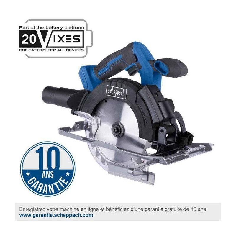 Scie circulaire - SCHEPPACH - 20V IXES - 165mm - coupe max 53mm/90°- 4300tr/min- sans batterie ni chargeur - C-HCS165-X