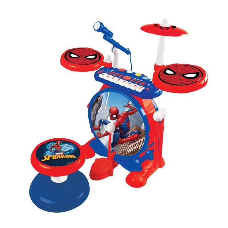 SpiderMan - Batterie électronique pour enfant - Lumineuse - Complete avec clavier, cymbales et tabouret - Lexibook