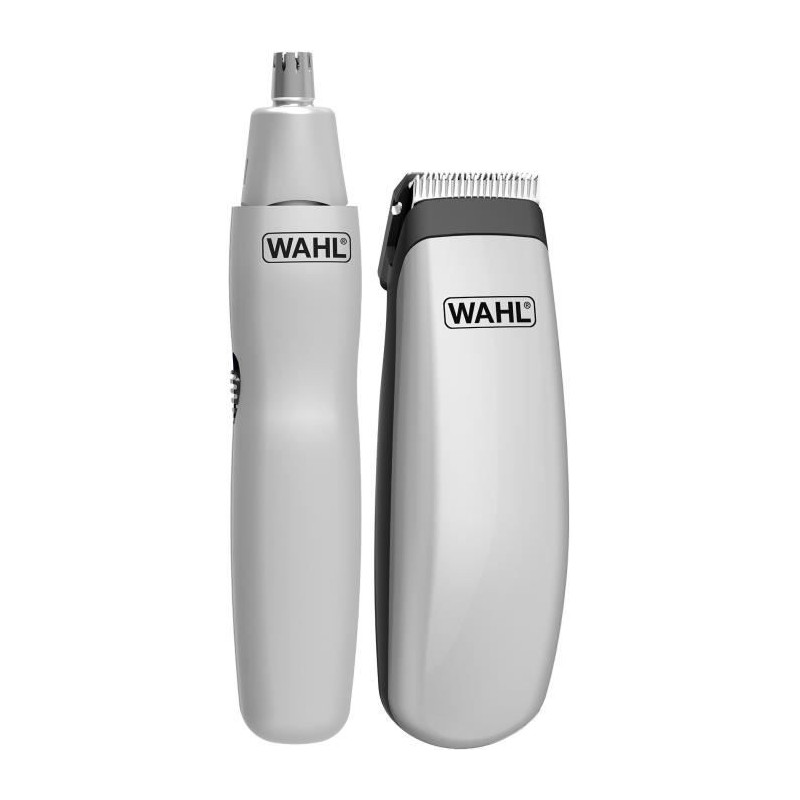 Kit de voyage barbe - WAHL - TRAVEL KIT - Tondeuse a pile - Coupe poils nez / oreilles - 6 réglages - Gris