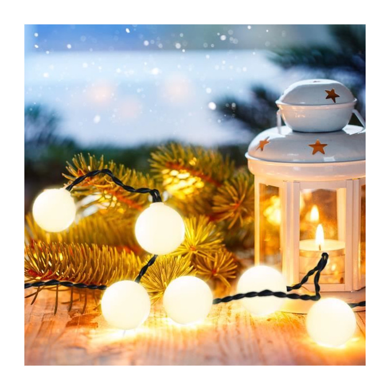 LUMI JARDIN Guirlande boule lumineuse solaire Billy - 60 LED - 6,9 cm - Blanc chaud