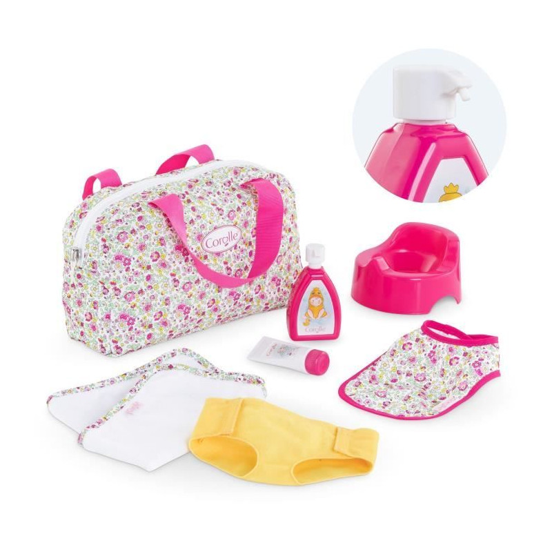 Accessoires poupon - COROLLE - Coffret Accessoires a langer fleuri - Pour poupon 36 et 42 cm - 7 accessoires - Des 2 ans