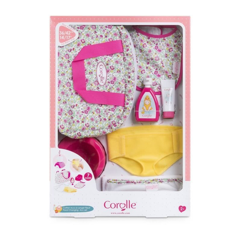 Accessoires poupon - COROLLE - Coffret Accessoires a langer fleuri - Pour poupon 36 et 42 cm - 7 accessoires - Des 2 ans