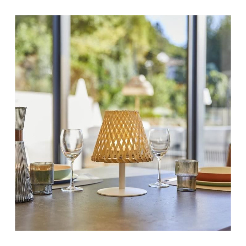 Lampe de table sans fil - LUMISKY - IBIZA - H26 cm - Bambou naturel - LED blanc chaud et blanc