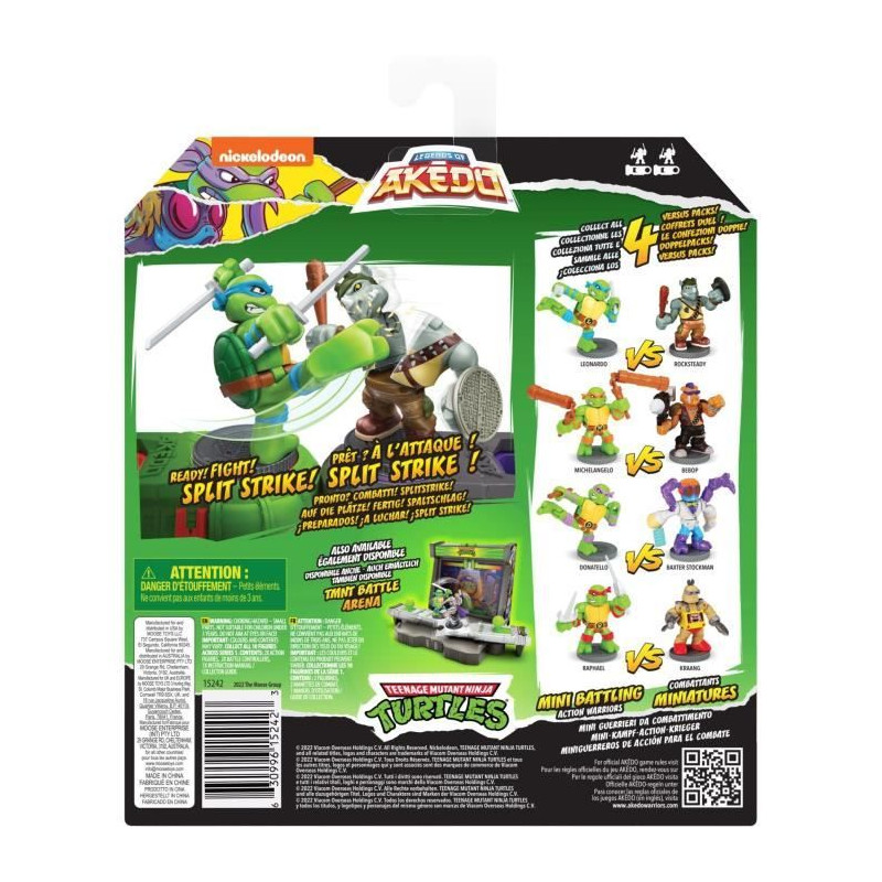 Coffret Tortues Ninja Leonardo vs Kraang - Akedo - Moose Toys - Armes uniques - 4 coffrets duel a collectionner