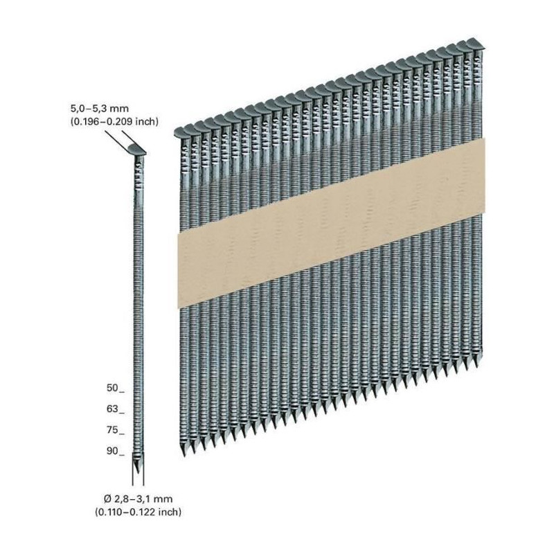 Clous - METABO - Clous D34° fixé sur papier 2,8 x 75 mm classe 2 - Accessoires cloueur