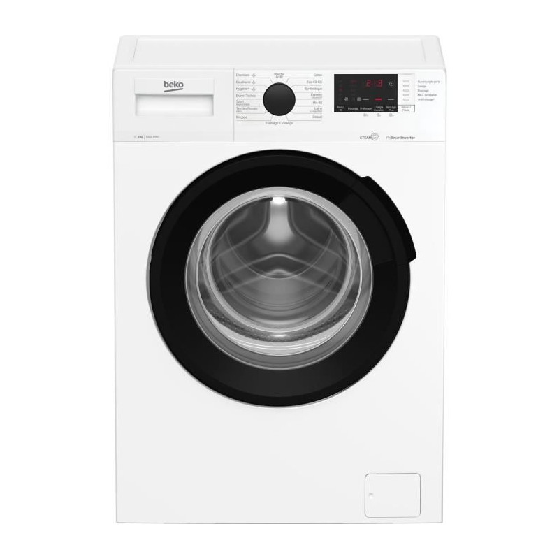 Lave-linge hublot BEKO WUV82221BW - 8 kg - Induction - L60cm - 1200 trs/min - Classe A - Blanc