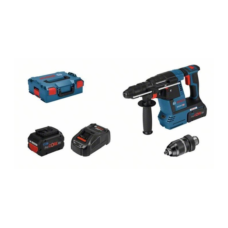 Perforateur SDS Plus Bosch Professional GBH 18V-26F, avec 2 batteries ProCore 5,5Ah, Chargeur, en L-Boxx - 061191000F