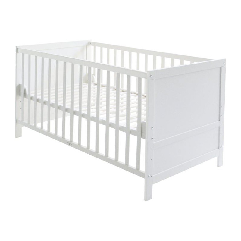 Lit Bébé Évolutif 70x140 - ROBA - Réglable en Hauteur - 3 Barreaux Amovibles - Coins de Transformation Inclus - Bois Blanc