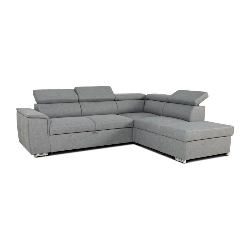 Canapé d'angle convertible réversible avec coffre - 5 places - DAYTONA - Tissu gris - 260 x 77 / 94 x 216 cm