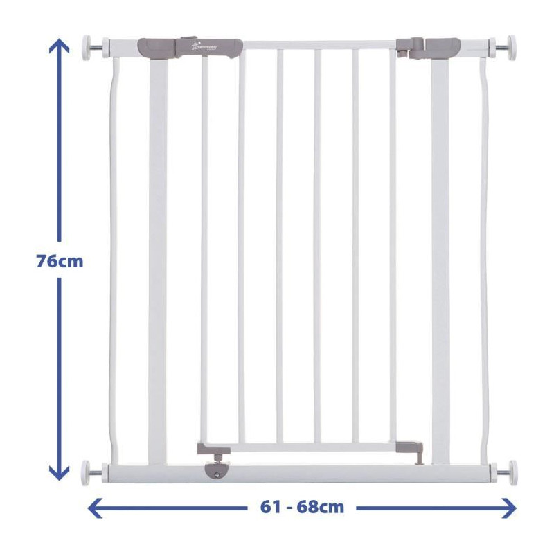 Barriere de sécurité - DREAMBABY - AVA - Montée par pression - 61-68 x 76 cm - Double verrouillage - Blanc