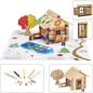 Chalet a Peindre 85 Pieces - JEUJURA - Jeu de Construction en Bois Naturel, Accessoires et Peinture Inclus, 26x24x9 cm