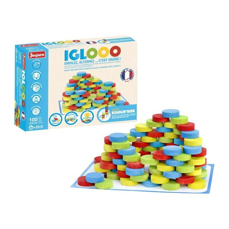 Iglooo 100 Pieces - JEUJURA - Jeu d'Adresse et de Logique avec Palets et Tapis, Regles des Jeux Incluses