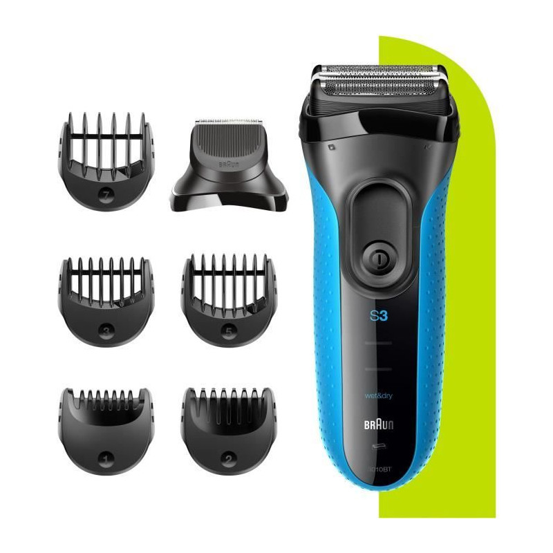 Rasoir électrique barbe homme - BRAUN - Series 3 Shave & Style 3010BT - Technologie Wet & Dry - Noir / Bleu