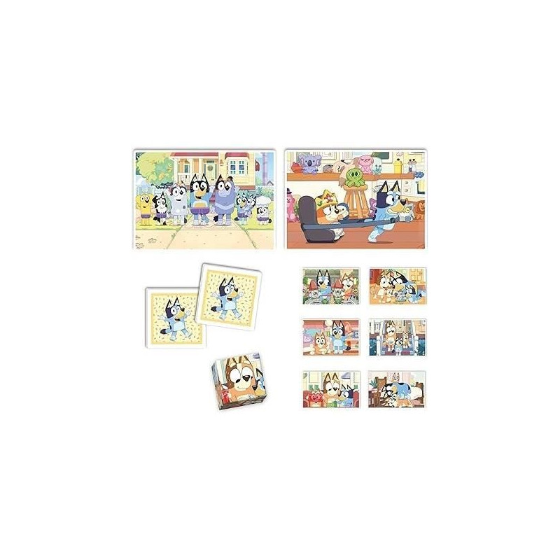 Clementoni - Edukit - Bluey - Coffret apprentissage 4 en 1 - 2 puzzles, 1 mémo, 1 jeu de 6 cubes - Fabriqué en Italie - Dés 4