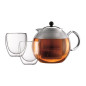 BODUM ASSAM SET Théiere a piston - 1,5 L - Avec 2 verres double paroi Pavina 0,25 l