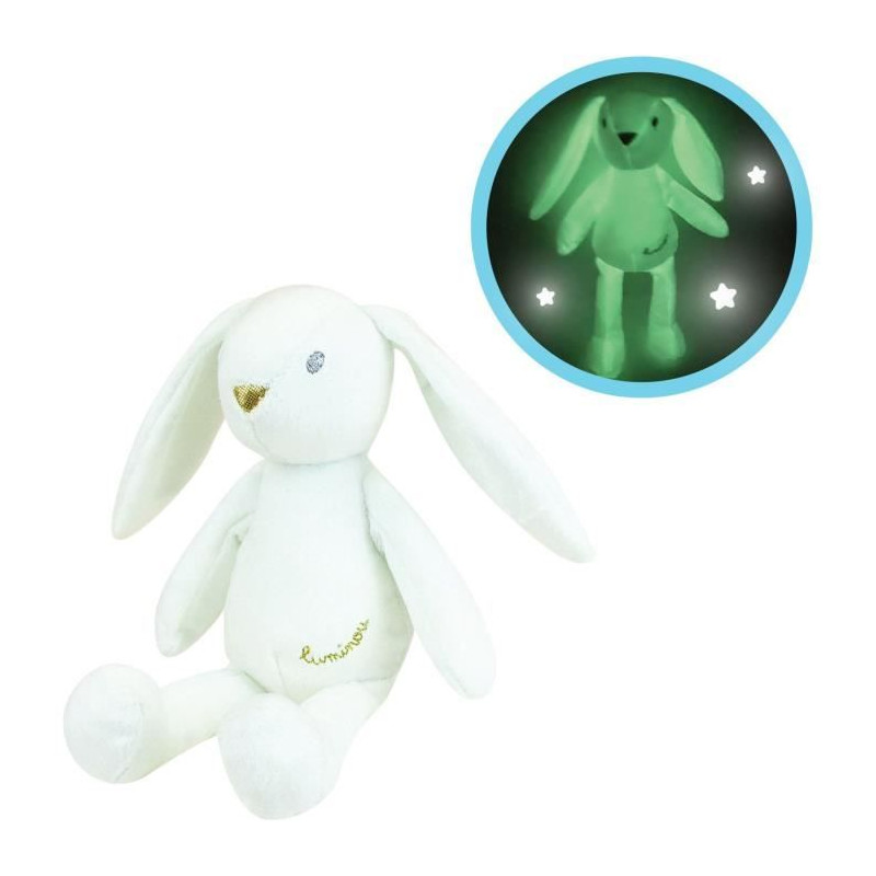 JEMINI Luminou Lapin blanc Peluche lumineuse naturelle fonctionne sans pile+/- 20 cm