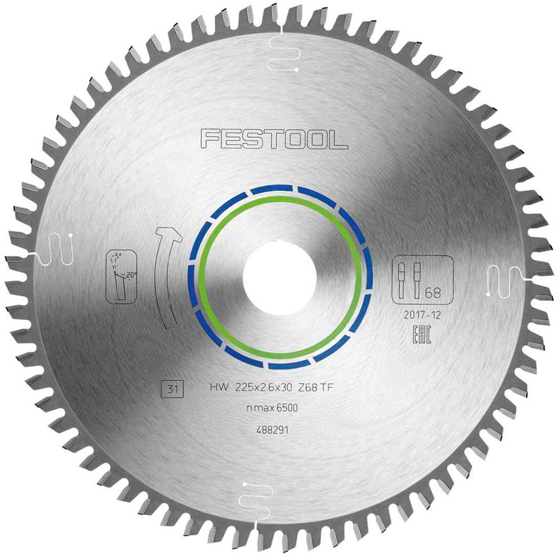 Lame de scie circulaire ALUMINIUM PLASTICS HW 225x2,6x30 TF68 FESTOOL 488291