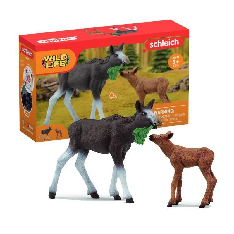 Figurines Élan Femelle avec Veau, animaux sauvages, Schleich 42629 Wild Life, Pour enfant des 3 ans