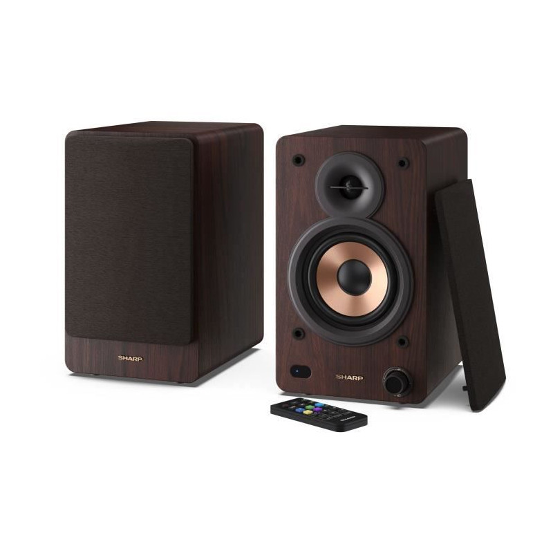 Haut-parleurs Bluetooth - SHARP - CP-SS30(BR) - Bibliotheque Marron - 2x 30W - 2 voies - Sans fil - 60W RMS