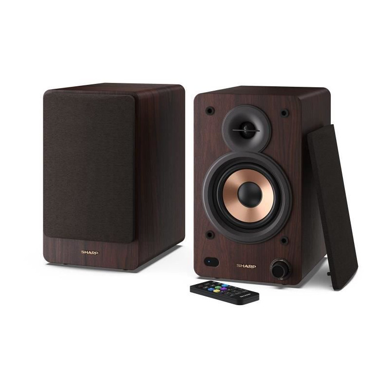 Haut-parleurs Bluetooth - SHARP - CP-SS30(BR) - Bibliotheque Marron - 2x 30W - 2 voies - Sans fil - 60W RMS