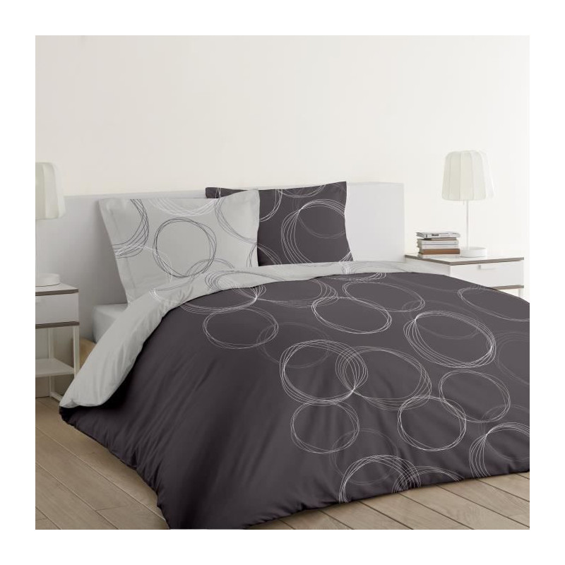 VISION Parure de couette Lenny - 100% coton - 1 housse de couette 140 x 200 cm + 1 taie 65 x 65 cm - Gris anthracite