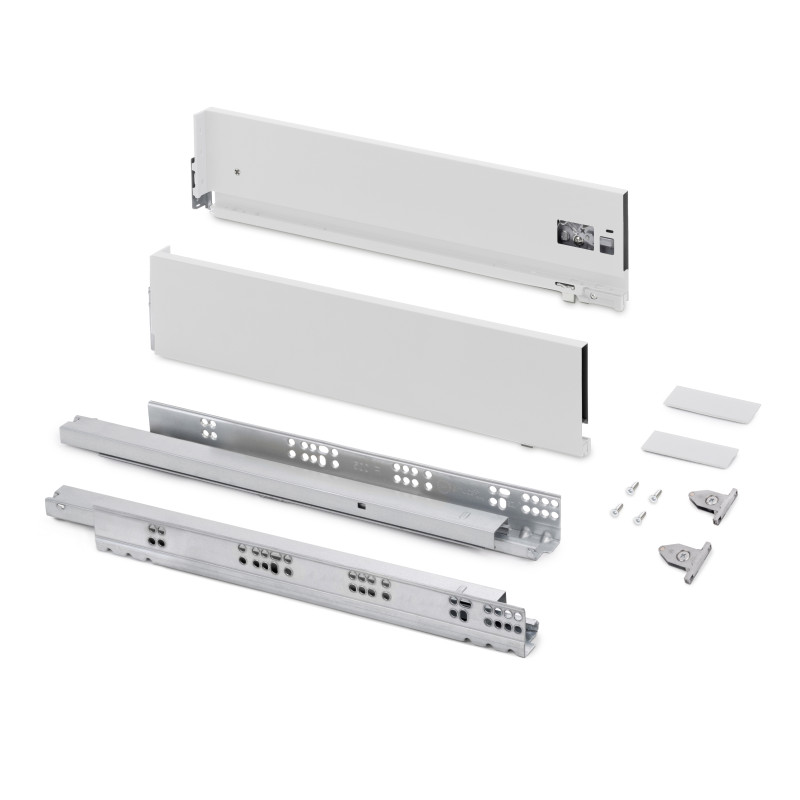 Emuca 3188112 Tiroir extérieur Vertex avec réglages 3D hauteur 131mm, 60kg, profondeur 500mm, acier, Peint en blanc