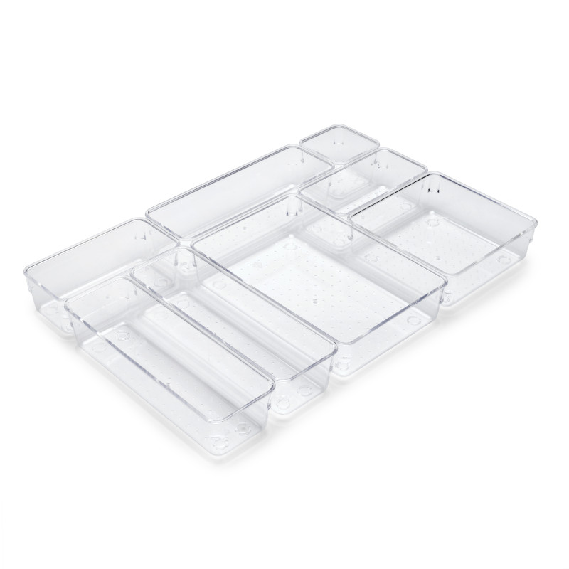 Emuca 8145420 Kit de 8 seaux organisateurs Cube pour tiroirs, Plastique, Transparent