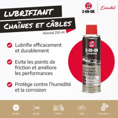 3-EN-UN LUBRIFIANT CHAINES ET CABLES BBE 250ML 3-EN-UN - 33602/10