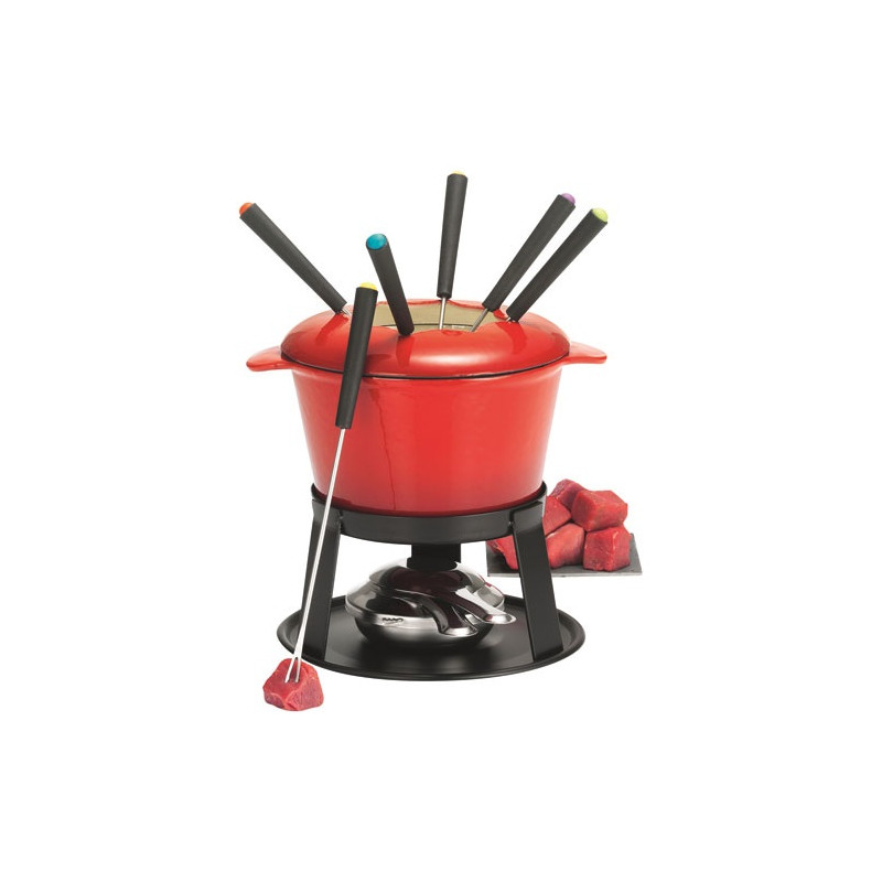 SET FONDUE BOURGUIGNONNE FONTE ÉMAILLÉE ROUGE TABLE ET COOK - HHF-0255