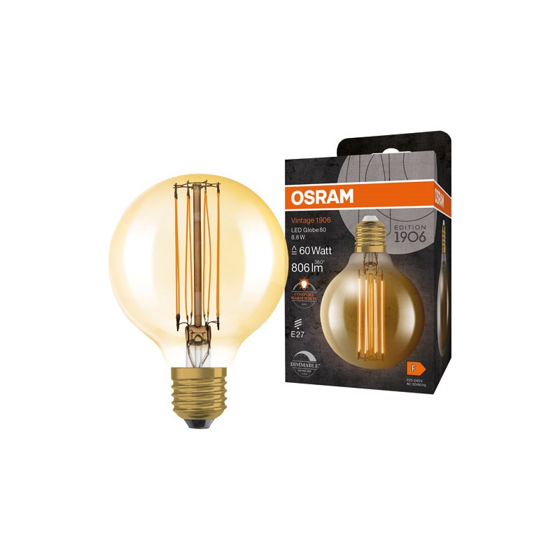 OSRAM 1906 GLOBE 80MM CLAIR 8.8W E27 CHAUD OSRAM - 4099854090943