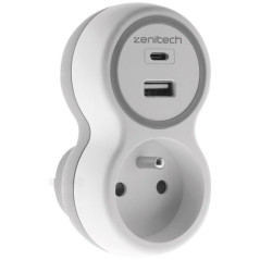 ZENITECH PRISE 16A 2 CHARGEURS USB A+C BLC GRIS ZENITECH - 190732