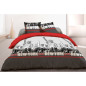 VISION Parure de couette New York - 100% coton - 1 housse de couette 220 x 240 cm + 2 taies d'oreiller 65 x 65 cm - Rouge et gri