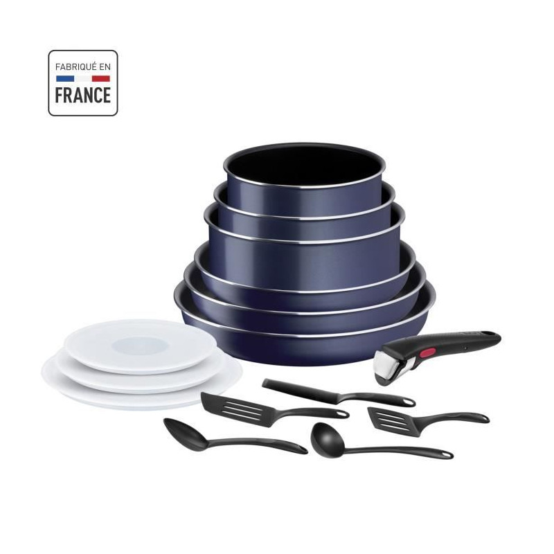 TEFAL INGENIO Easy Cook & Clean Lot 15 pieces, Poele, Casserole, Non induction, Revetement antiadhésif, Fabriqué en France L15