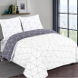 VISION - Parure de lit HUGO gris réversible - 100% Coton - 1 housse de couette 260x240cm + 2 taies 65x65cm - Gris-blanc